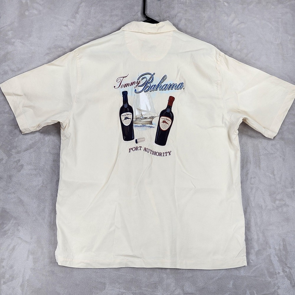 Tommy Bahama Port Authority Shirt Mens XL White Silk Hawaiian Wine Short Sleeve
